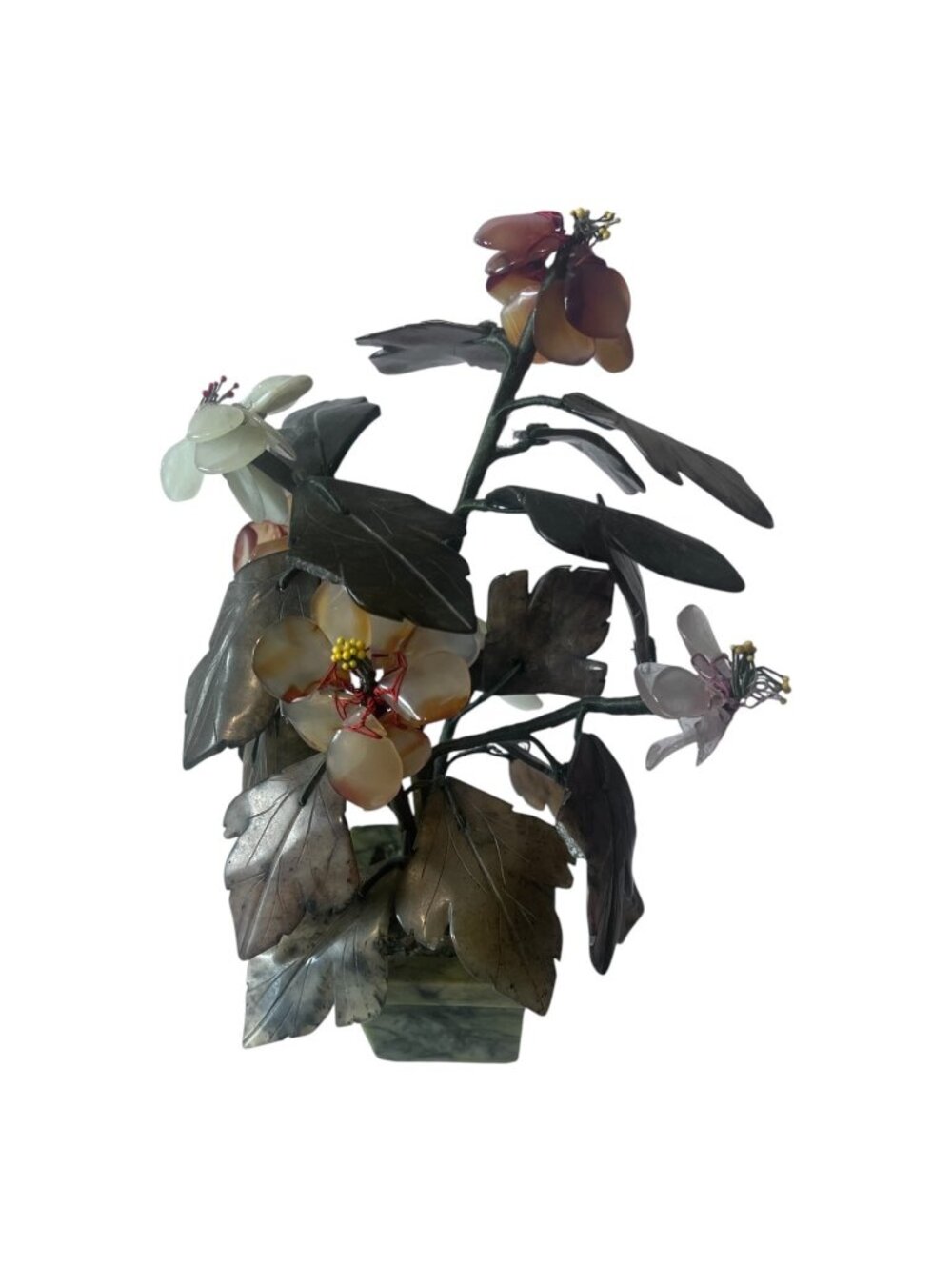 Glass Flower Arrangement Bonsai Style Tree Green Glass Planter 8 In
